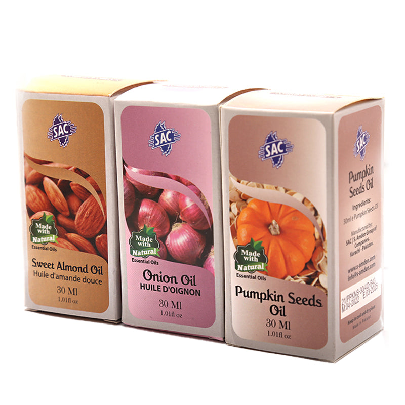 Hair Oils - 30ml (Pack of 3) Onion Oil, Pumpkin Seed Oil, Sweet Almond Oil