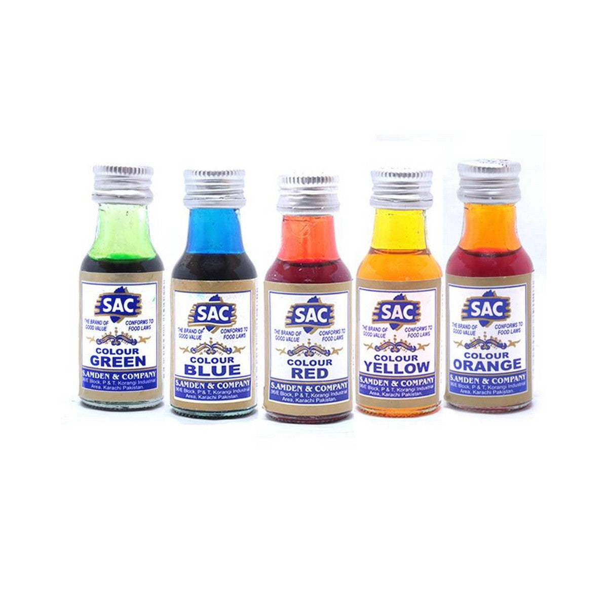 Food colors - Green, Blue, Red, Yellow, Orange - Pack of 5 25ml