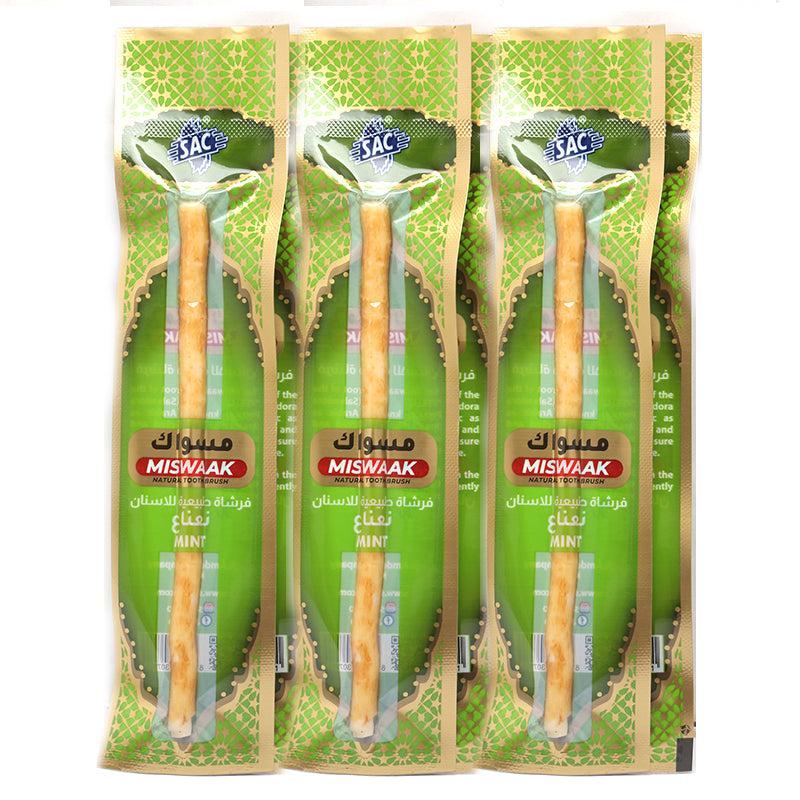 Miswak Natural Tooth Brush Mint - 3 Pack - 100% Natural Stick - SAC